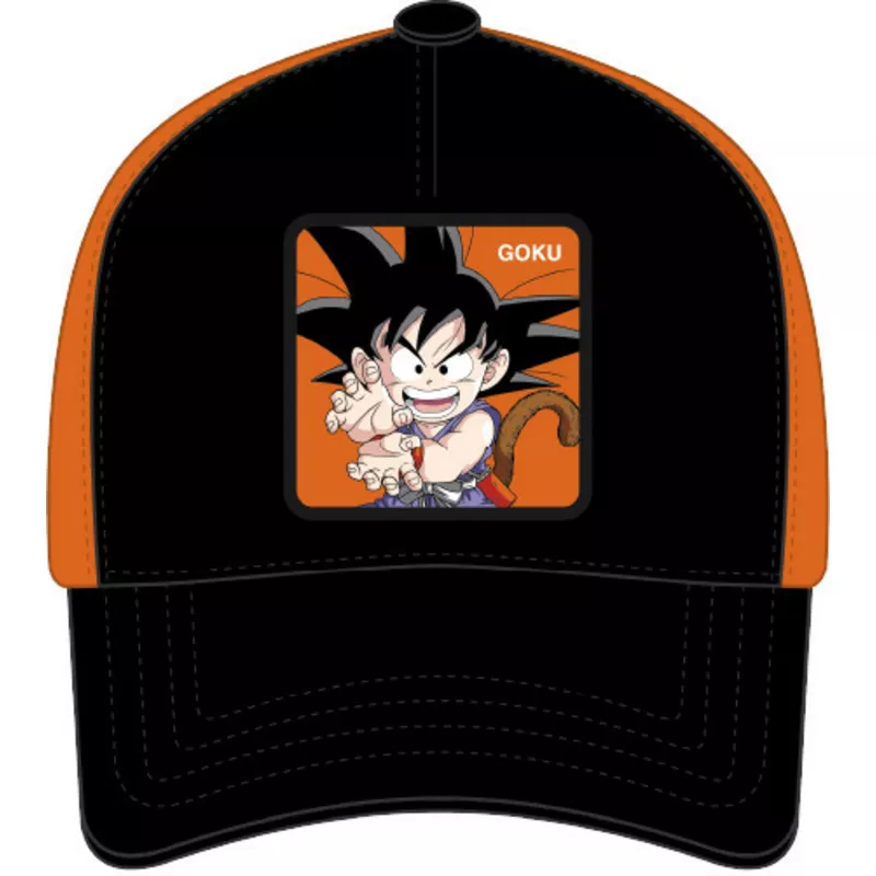 Gorra superheroes CAPSLAB Goku niño trucker algodón  y ajustable DRAGONBALL negra y naranja