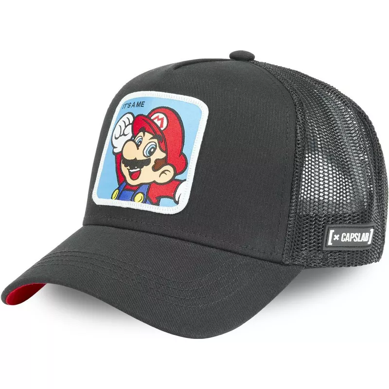 Gorra superheroes CAPSLAB MARIO IT’S A ME Trucker negra con parche bordado rejilla y ajustable negra