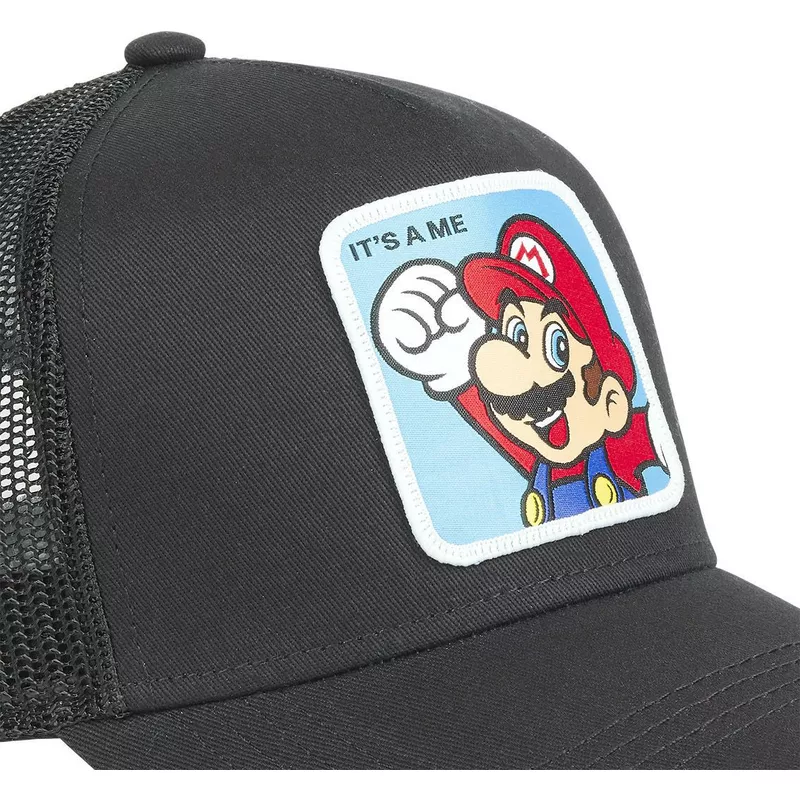 Gorra superheroes CAPSLAB MARIO IT’S A ME Trucker negra con parche bordado rejilla y ajustable negra