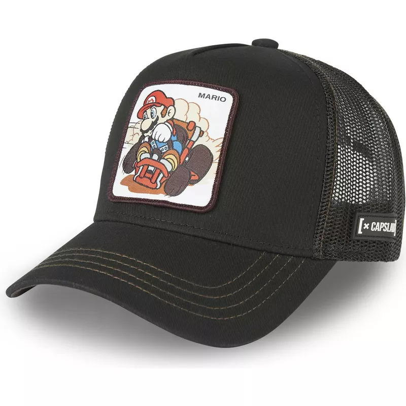 Gorra superheroes CAPSLAB Trucker negra con parche bordado rejilla y ajustable Mario KART negra