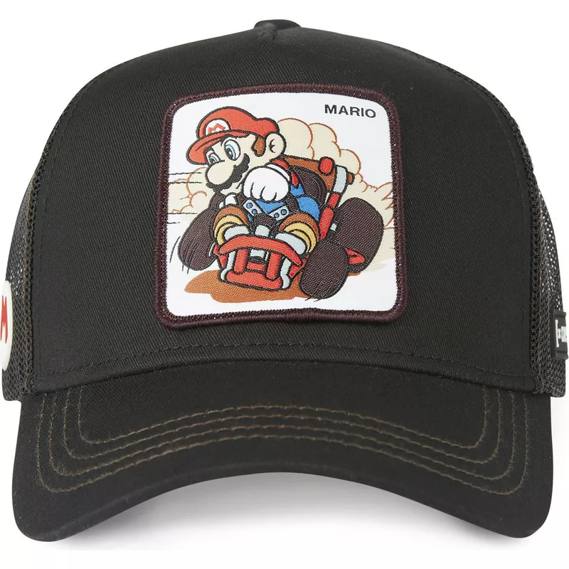 Gorra superheroes CAPSLAB Trucker negra con parche bordado rejilla y ajustable Mario KART negra