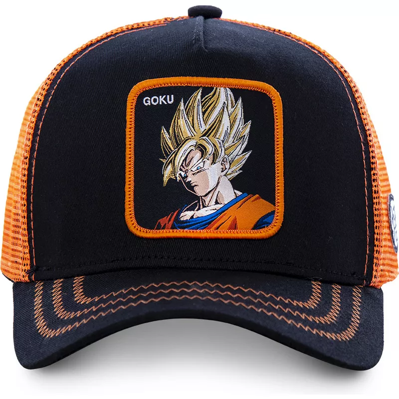 Gorra superheroes CAPSLAB trucker Son Goku Super Saiyan GO3 Dragon Ball color  negra y naranja