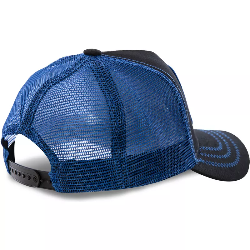 Gorra superheroes CAPSLAB Vegeta Super Saiya parche bordado visera curva, rejilla y ajustable negra y azul