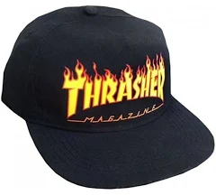 Gorra THRASHER ajustable Flame embroidered snapback BLACK- negro logo llamas fuego