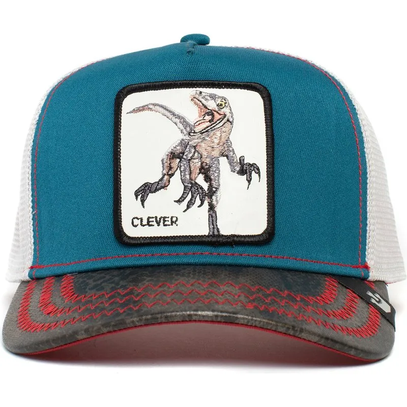 Gorra trucker Goorin bros rejilla y ajustable CLEVER SWIFT ROBBER velociraptor azul y blanca