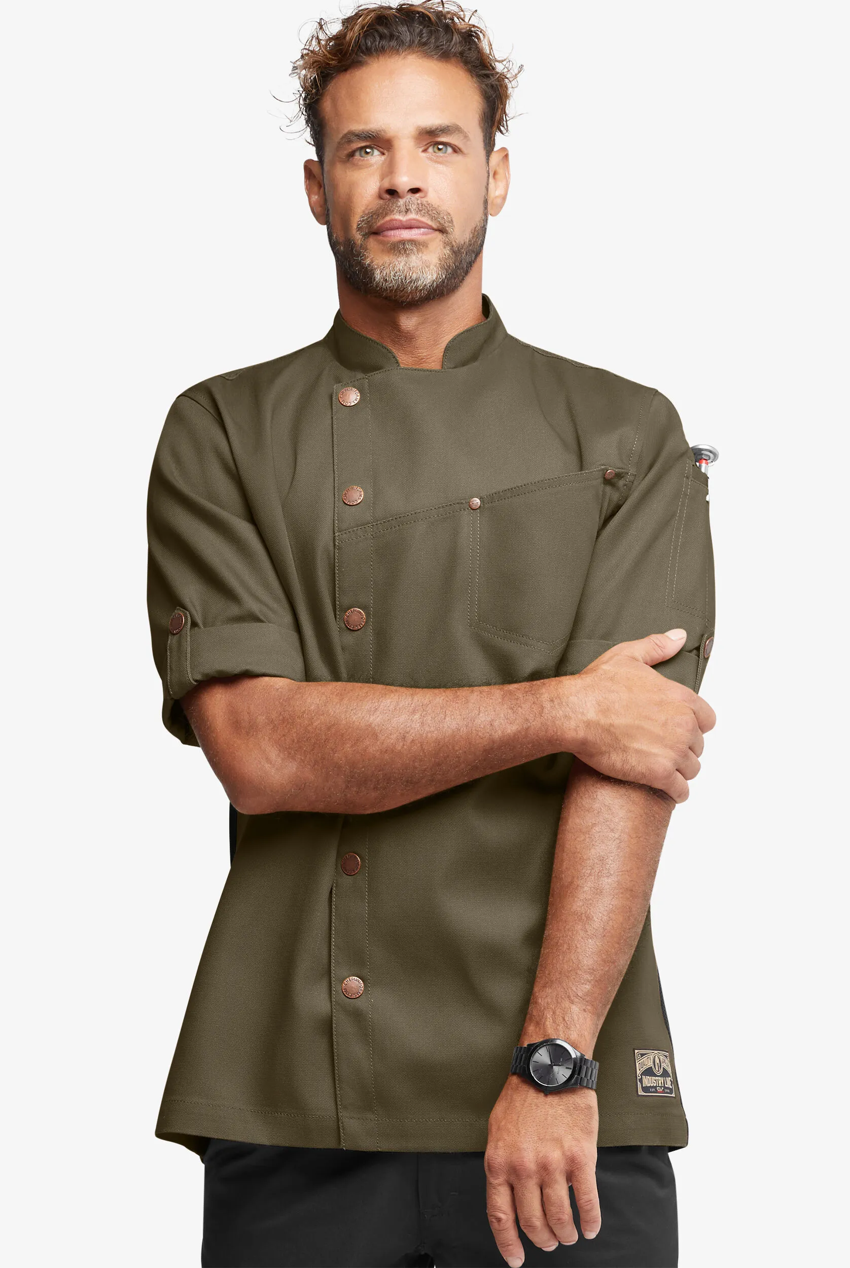 Industry Line Workwear Men's 3-Pocket Canvas Asymmetrical Executive Chef Coat