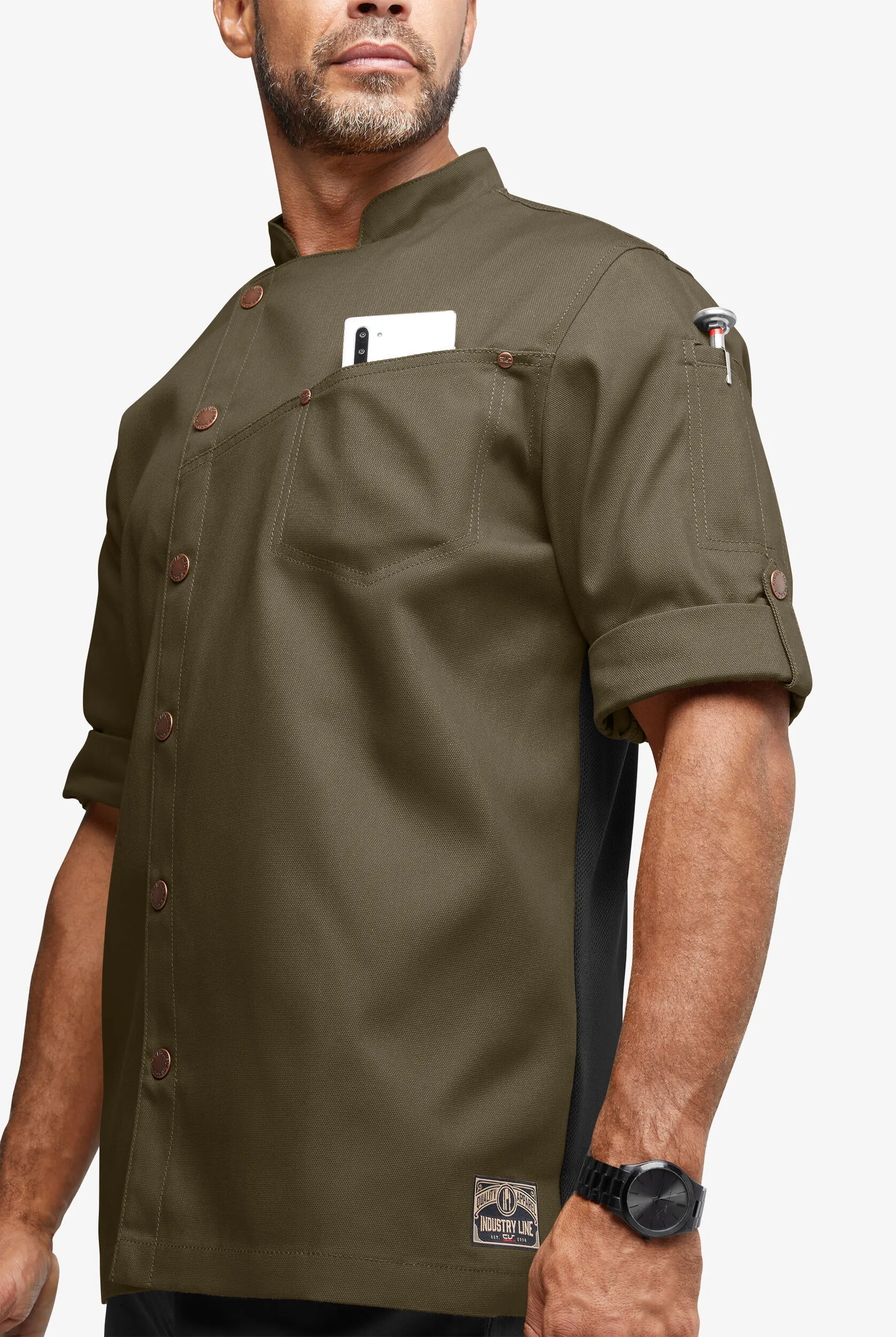 Industry Line Workwear Men's 3-Pocket Canvas Asymmetrical Executive Chef Coat