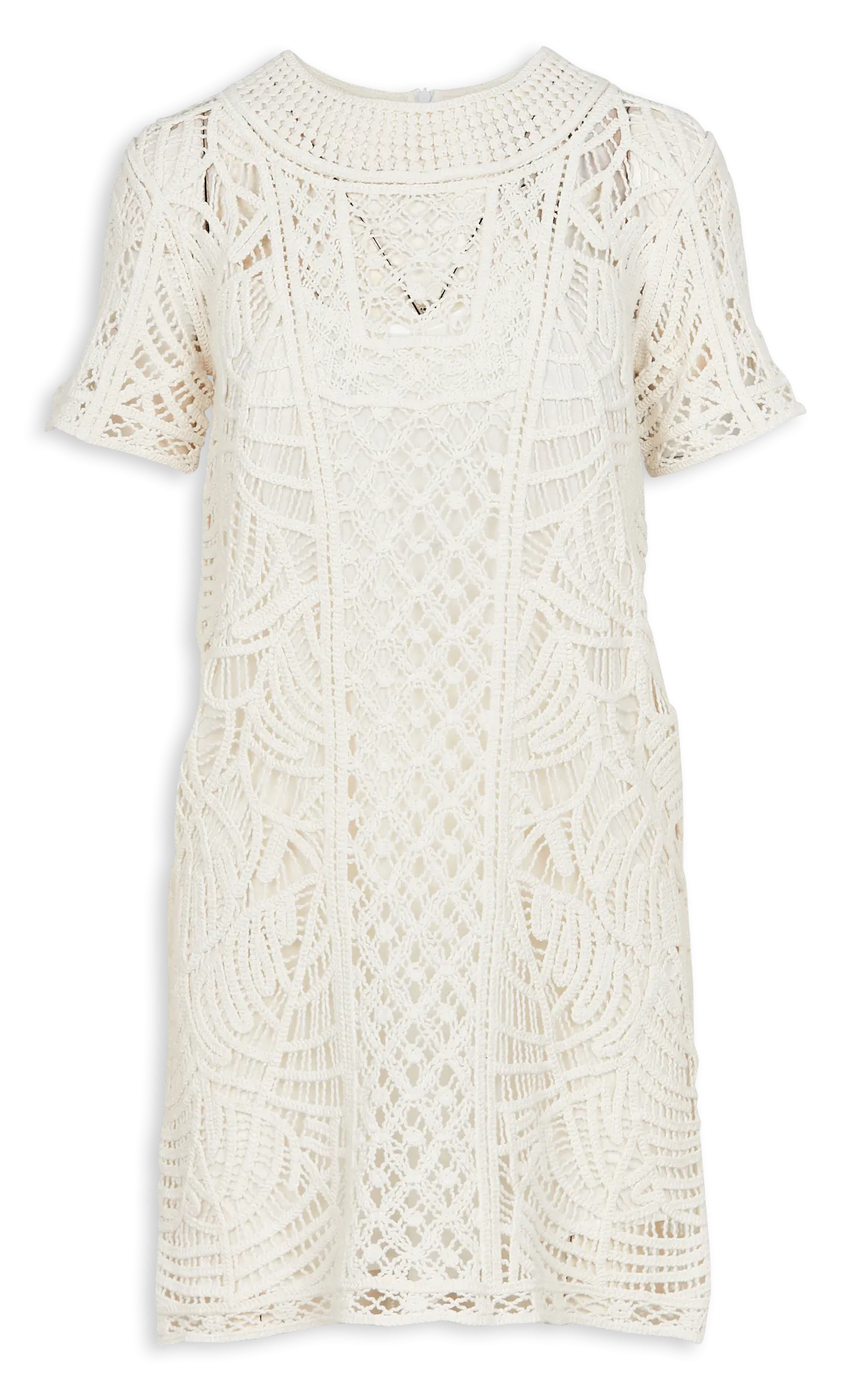 LA FEE MARABOUTEE Vestido corto de ganchillo de mezcla de algodón en blanco