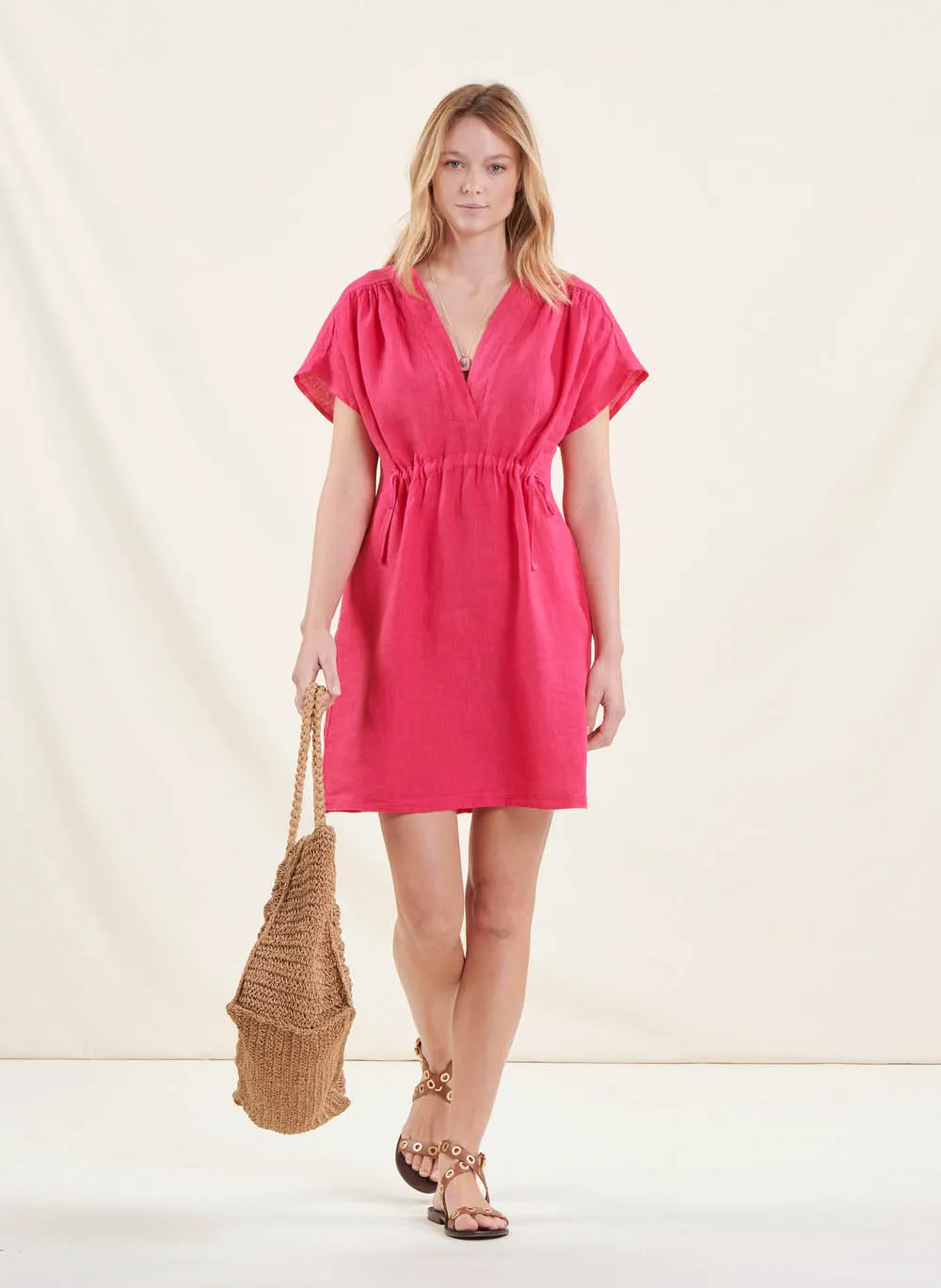 LA FEE MARABOUTEE Vestido corto de lino en rosa