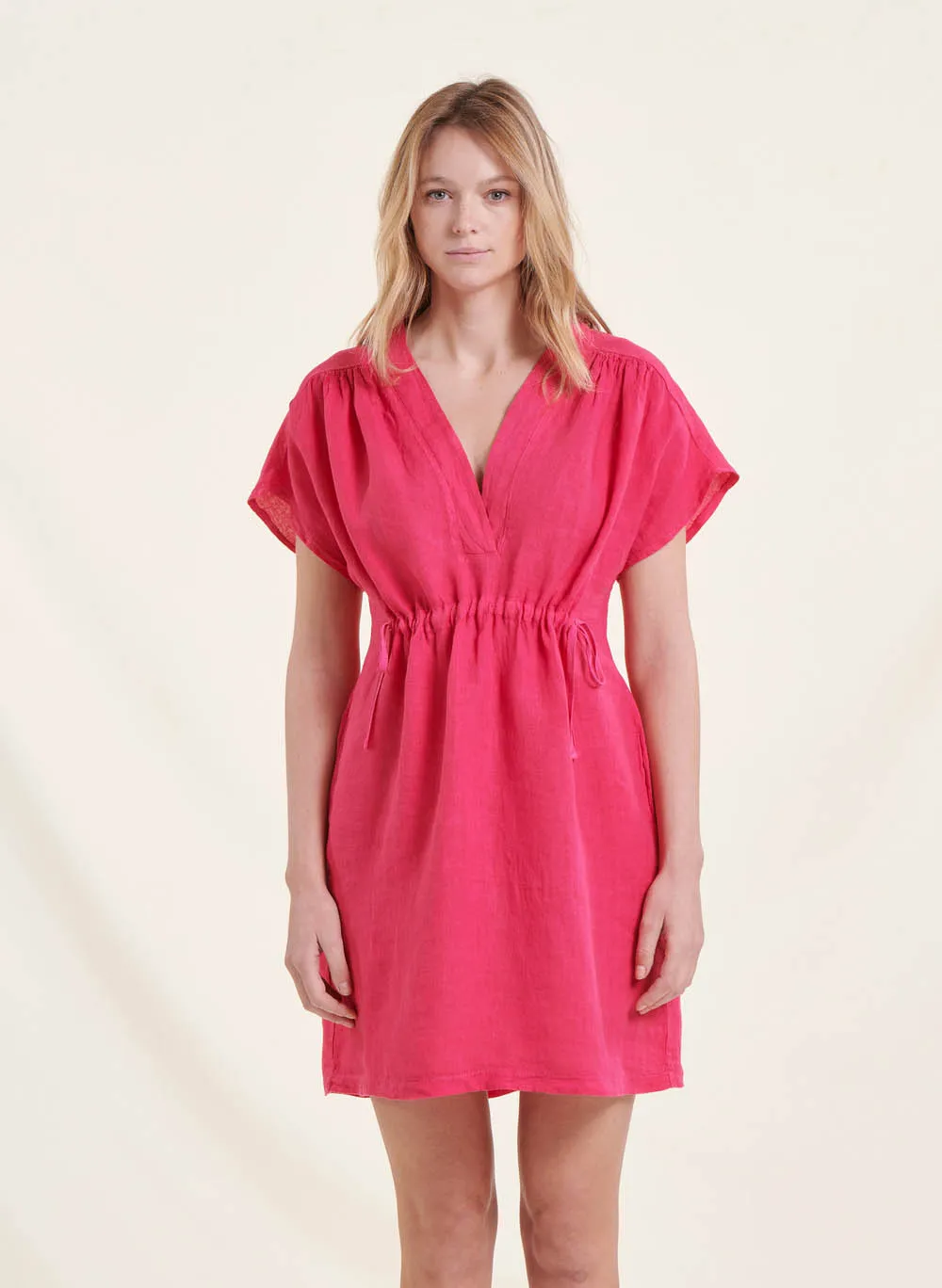 LA FEE MARABOUTEE Vestido corto de lino en rosa