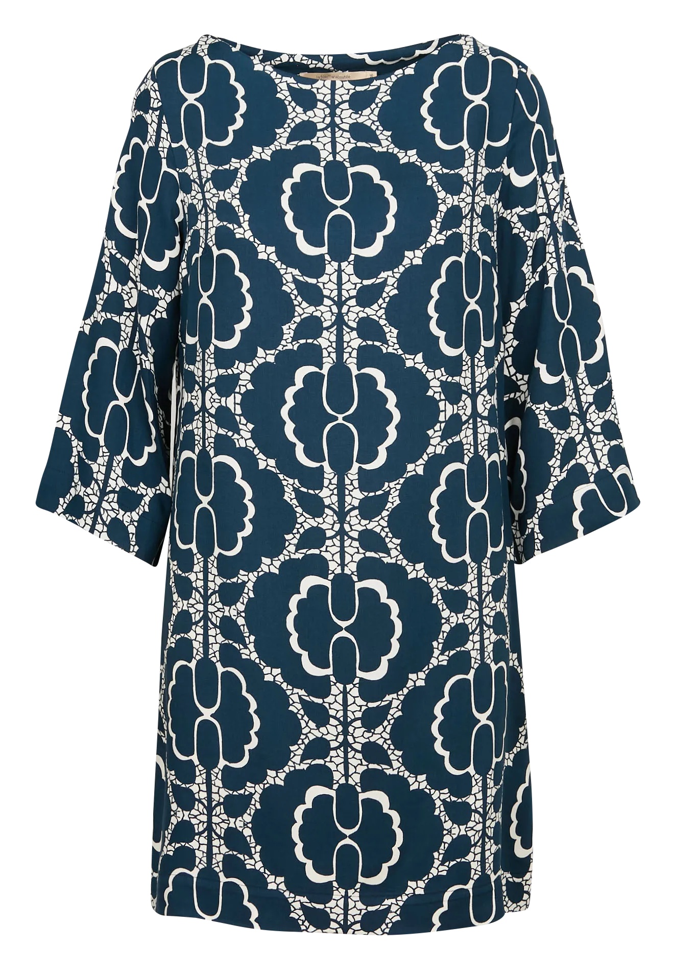 LA FEE MARABOUTEE Vestido holgado con cuello de barco estampado en azul