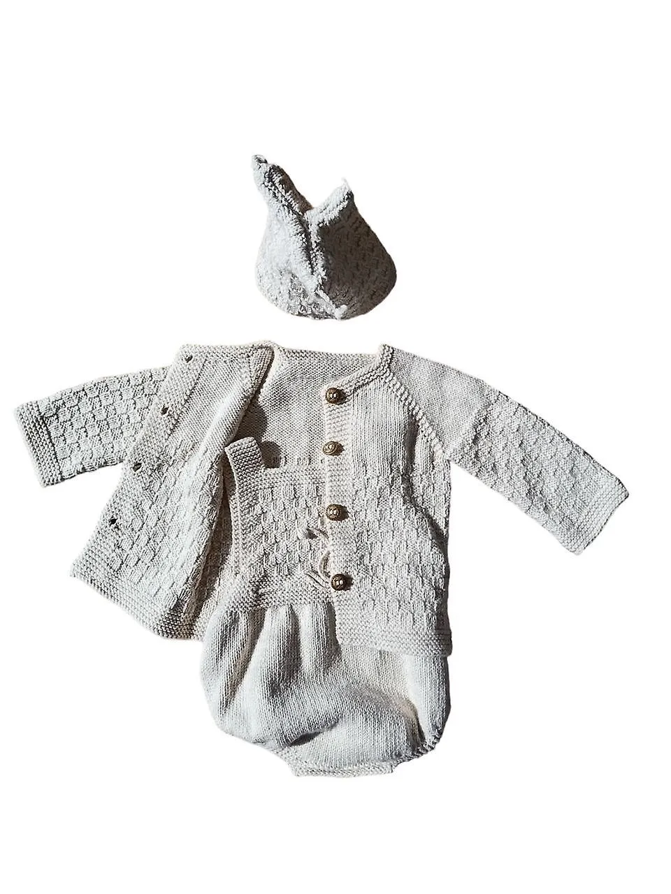 Light Brown Cotton Knitted Outfit Sets for Kid's