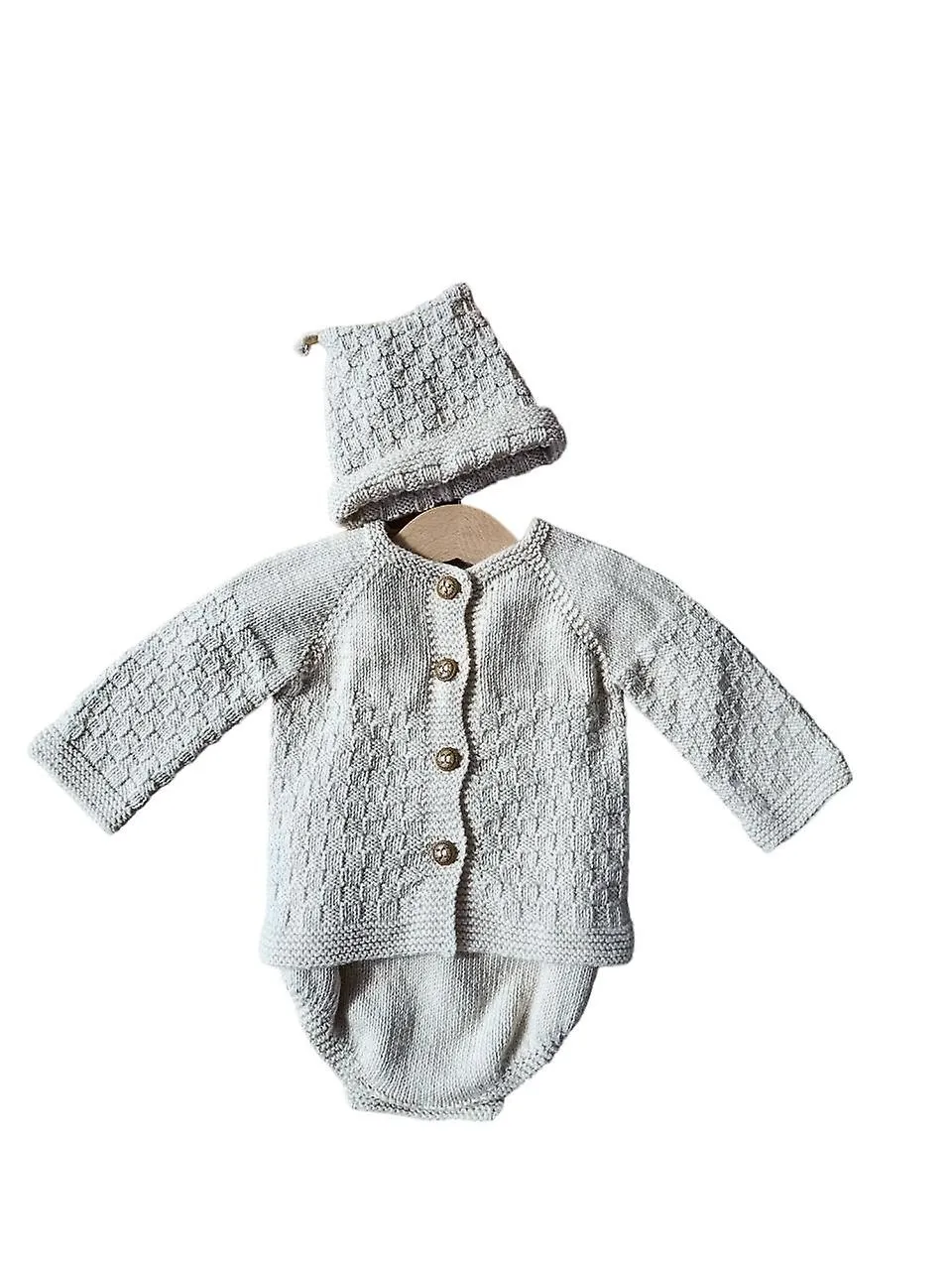 Light Brown Cotton Knitted Outfit Sets for Kid's