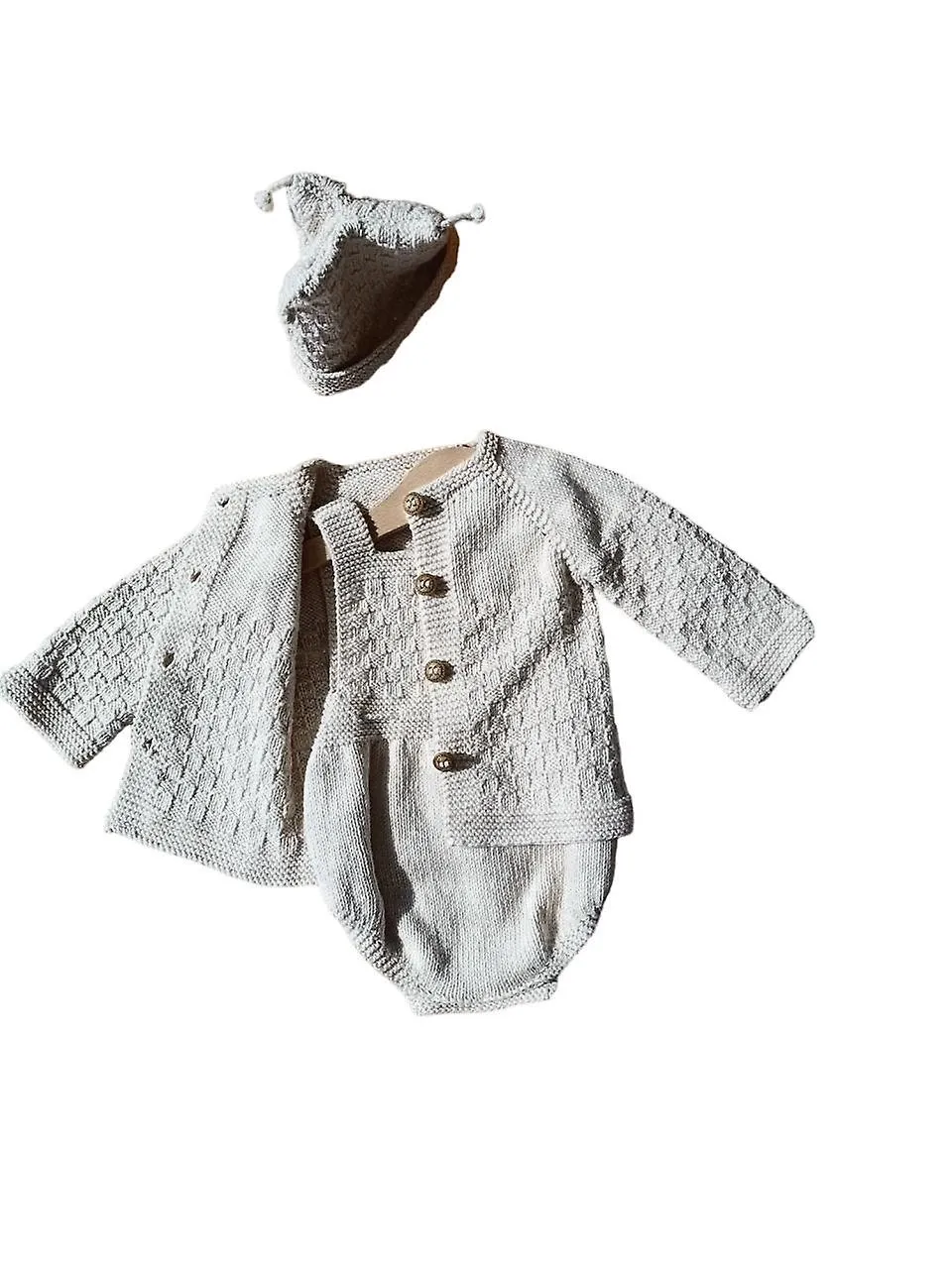 Light Brown Cotton Knitted Outfit Sets for Kid's