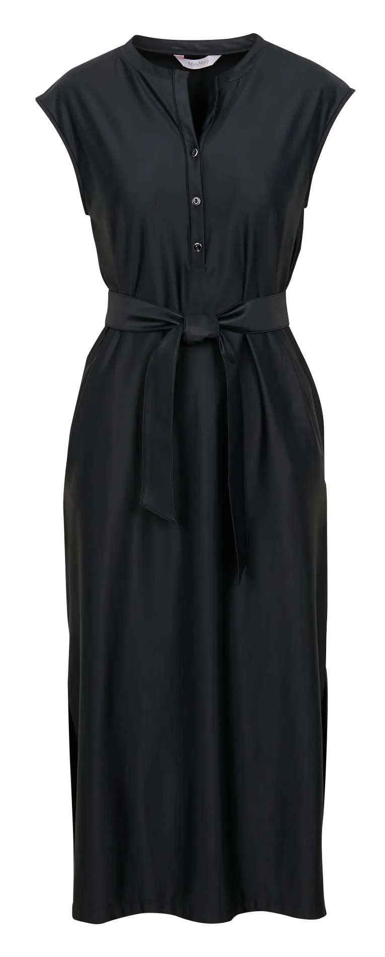 MAX MARA LEISURE MEGATON - Vestido recto de satén cuello redondo en negro