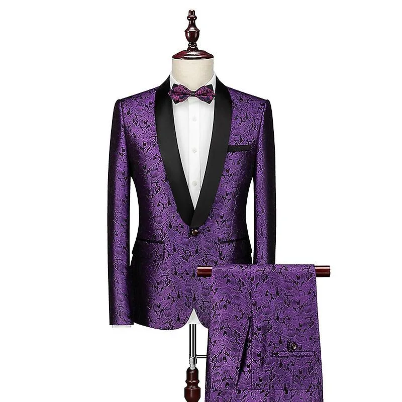 Men's 2 Piece Slim Fit Floral Tuxedo Suit Paisley Peak Lapel One Button Outfit Sets