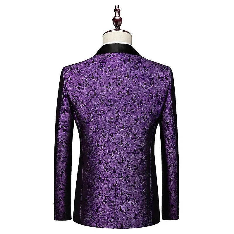 Men's 2 Piece Slim Fit Floral Tuxedo Suit Paisley Peak Lapel One Button Outfit Sets