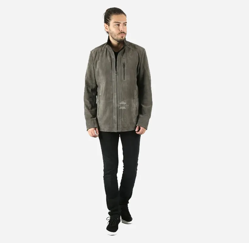 MISSION Nubuck Leather Coat Long Jacket For Men