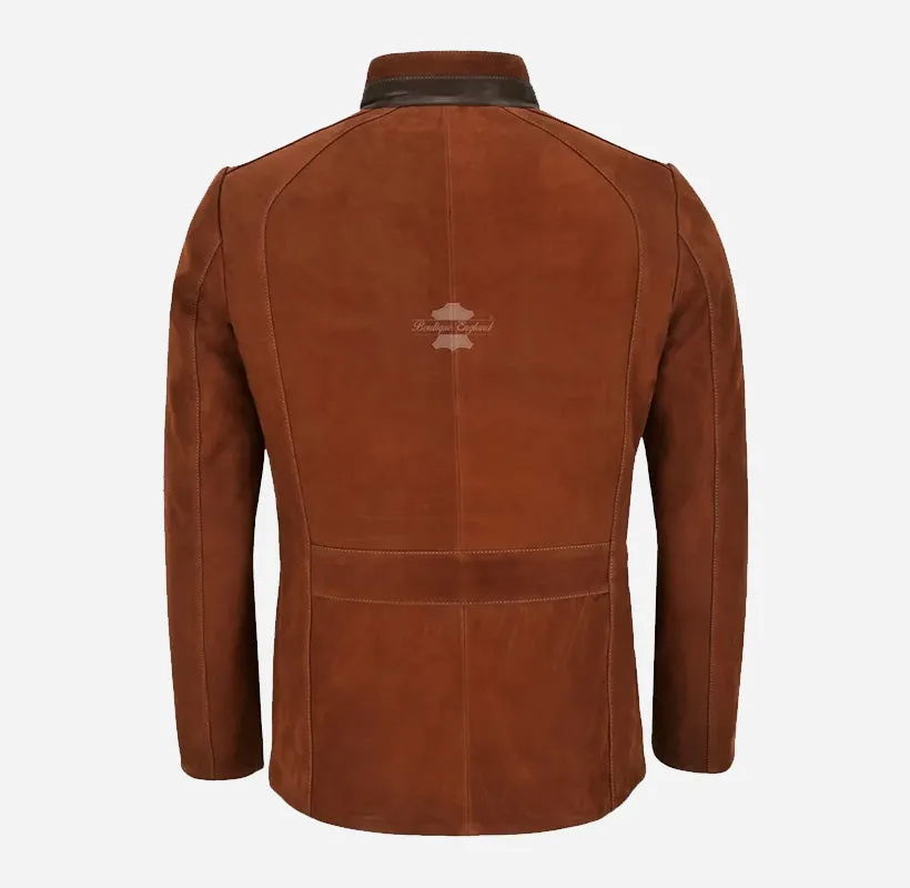 MISSION Nubuck Leather Coat Long Jacket For Men