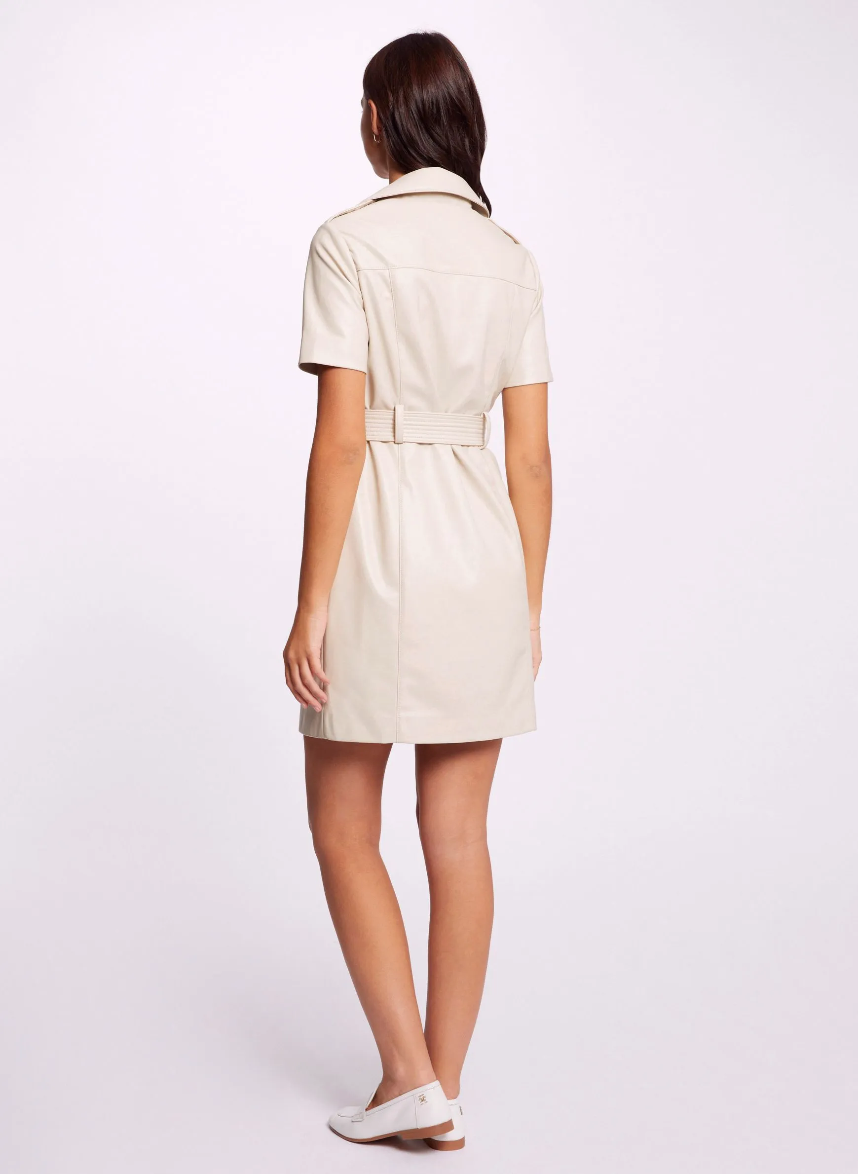 MORGAN RSKIN - Vestido corto con cremallera efecto piel en beige