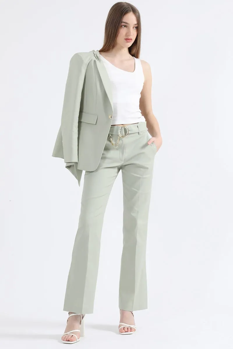 PANTALON FLARE, TIRO MEDIO, CON CINTURON, VERDE