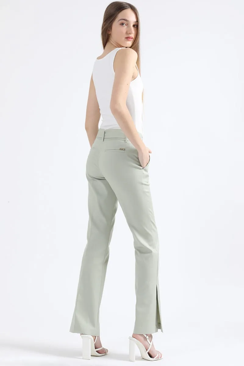 PANTALON FLARE, TIRO MEDIO, CON CINTURON, VERDE