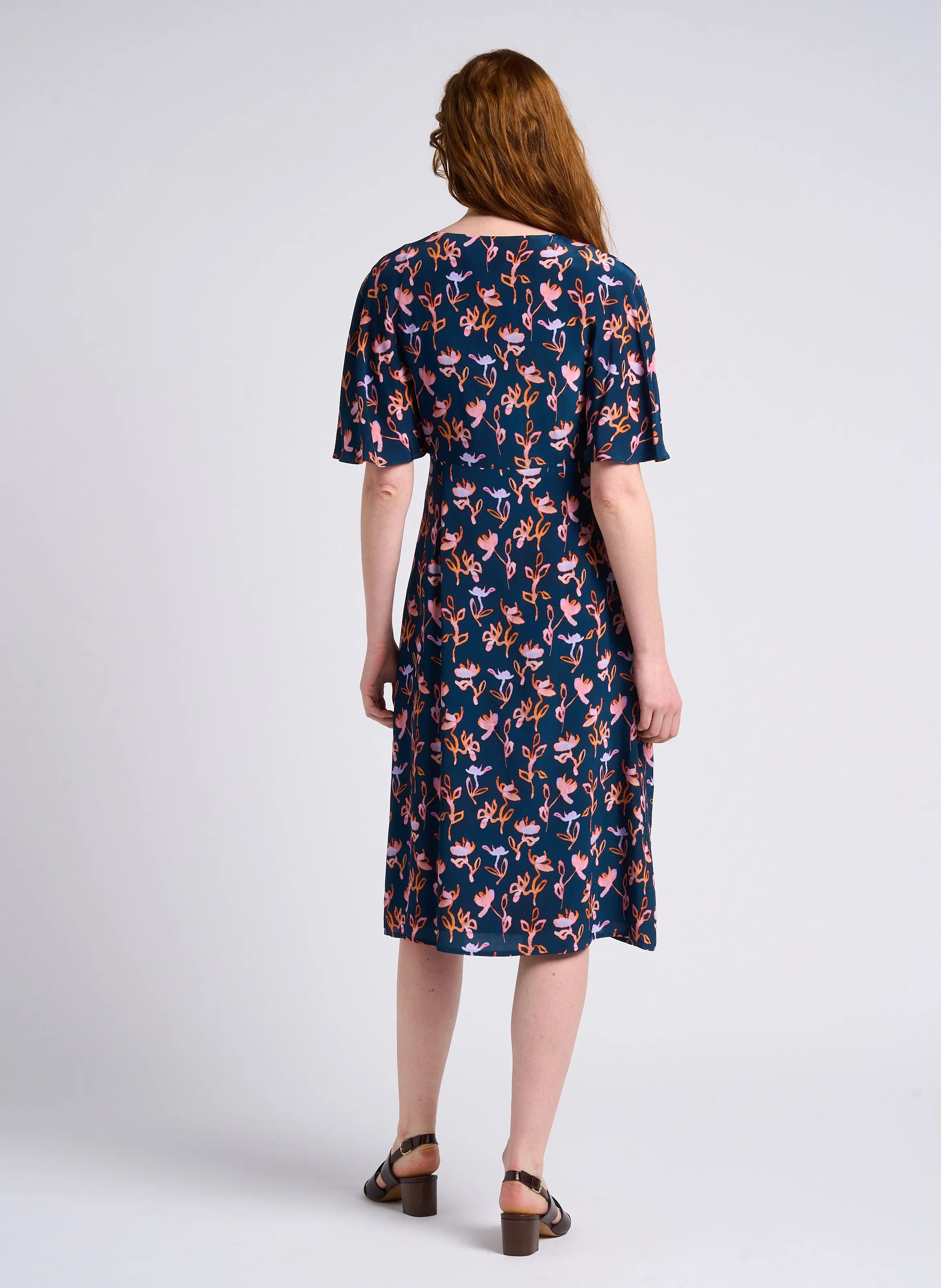 PAUL SMITH Vestido midi con cuello de pico y estampado floral en azul