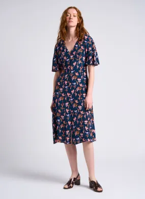 PAUL SMITH Vestido midi con cuello de pico y estampado floral en azul