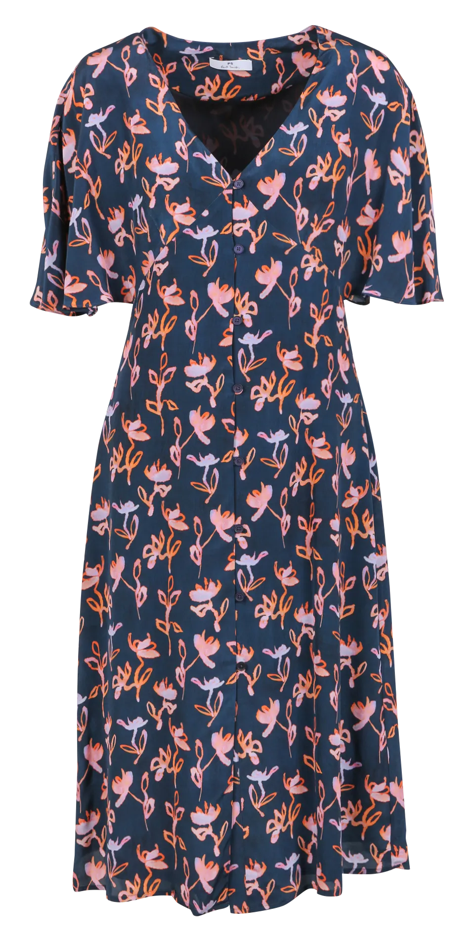 PAUL SMITH Vestido midi con cuello de pico y estampado floral en azul