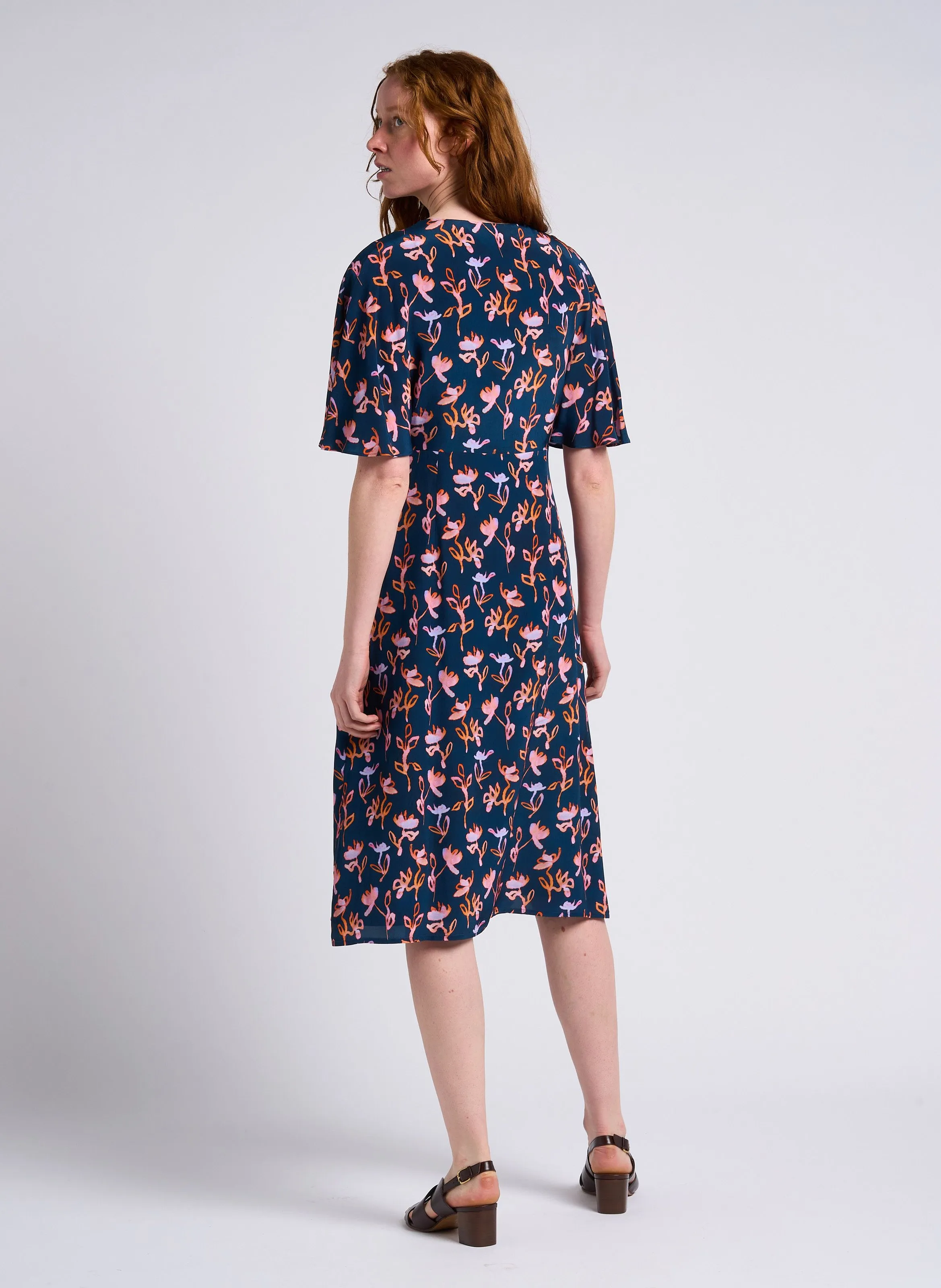 PAUL SMITH Vestido midi con cuello de pico y estampado floral en azul