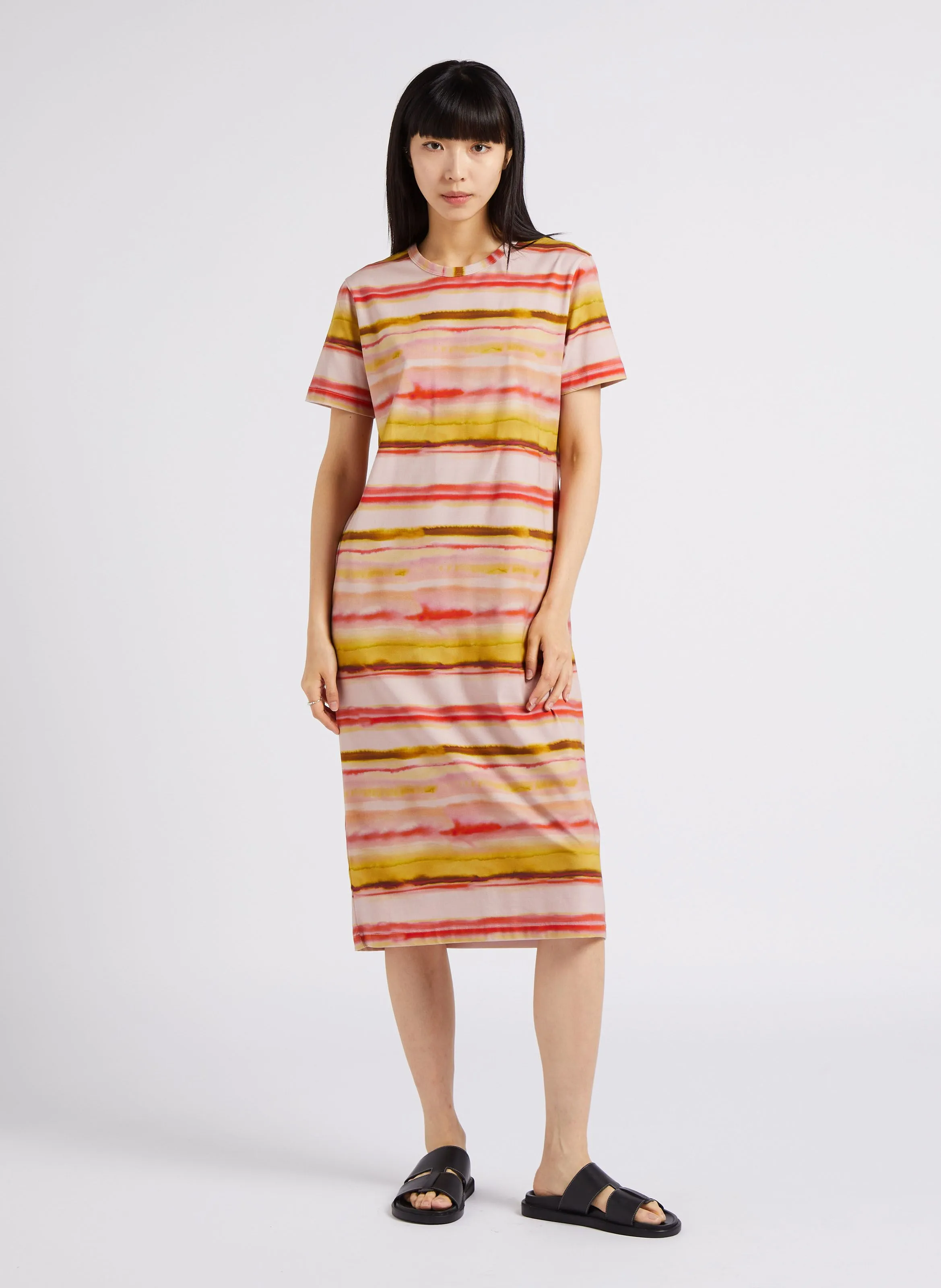 PAUL SMITH Vestido midi recto de mezcla de algodón con cuello redondo en rosa