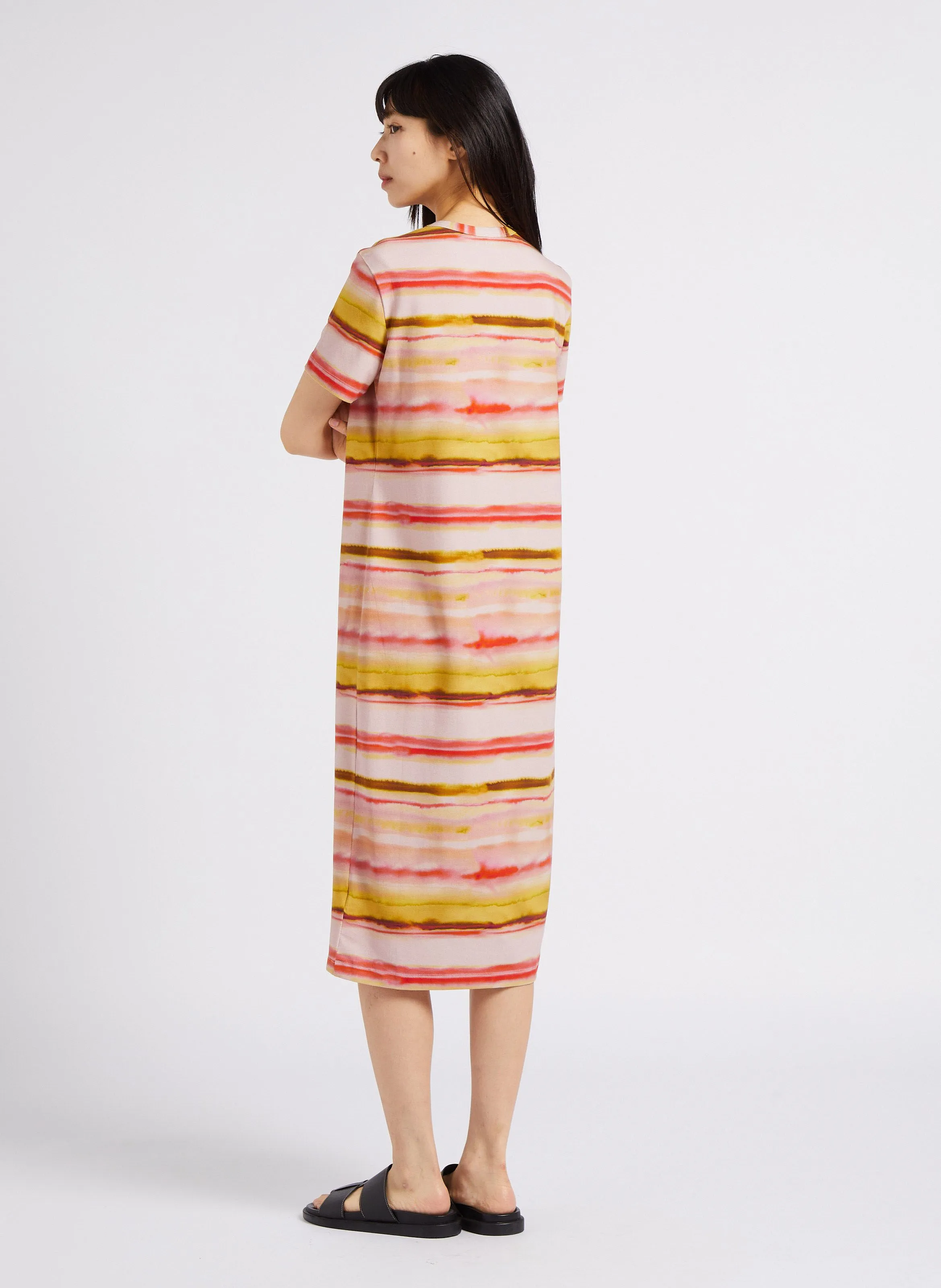 PAUL SMITH Vestido midi recto de mezcla de algodón con cuello redondo en rosa