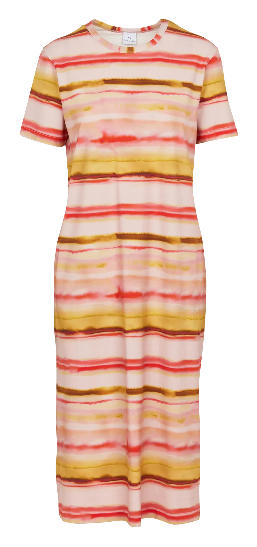 PAUL SMITH Vestido midi recto de mezcla de algodón con cuello redondo en rosa