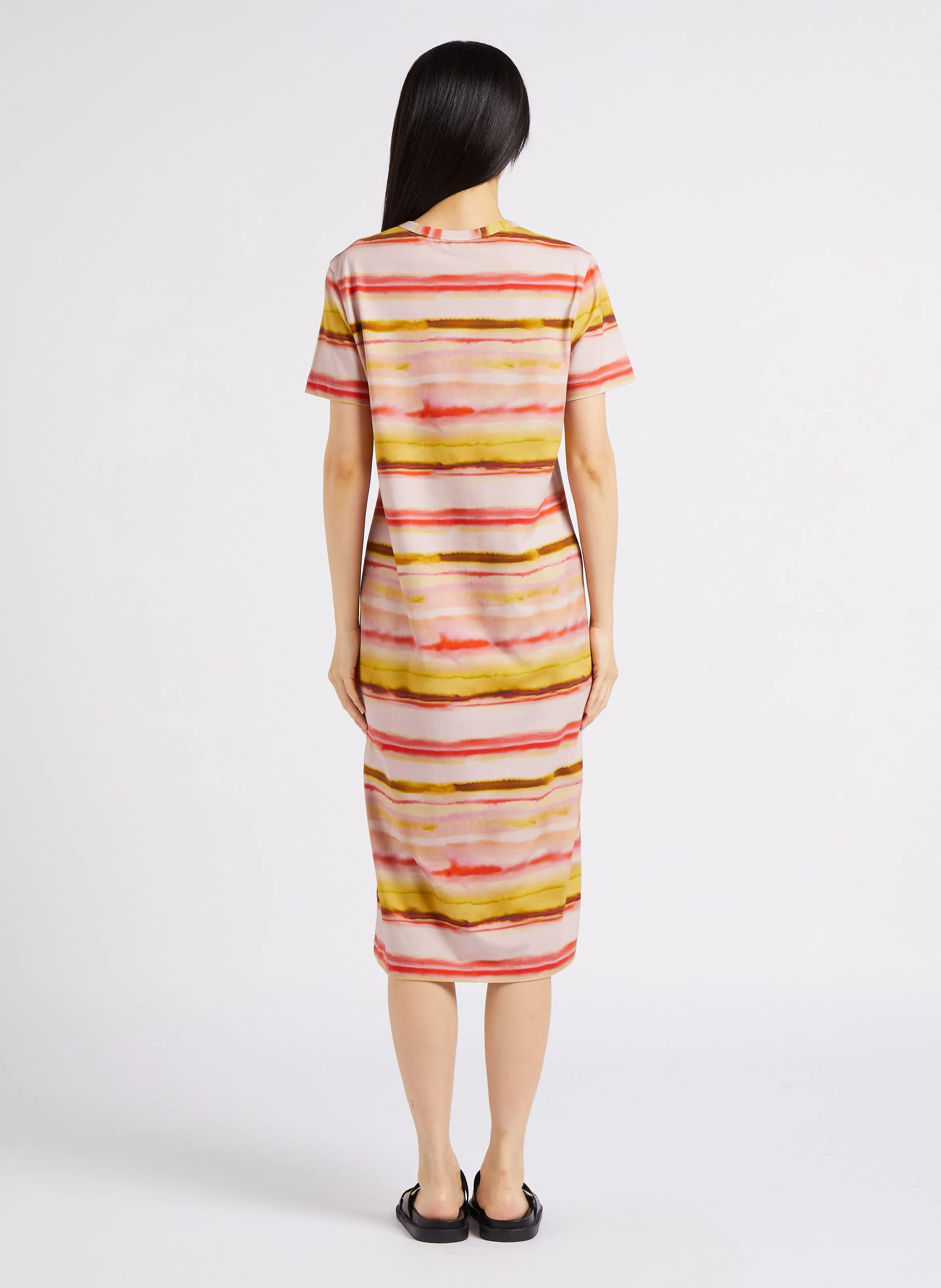 PAUL SMITH Vestido midi recto de mezcla de algodón con cuello redondo en rosa