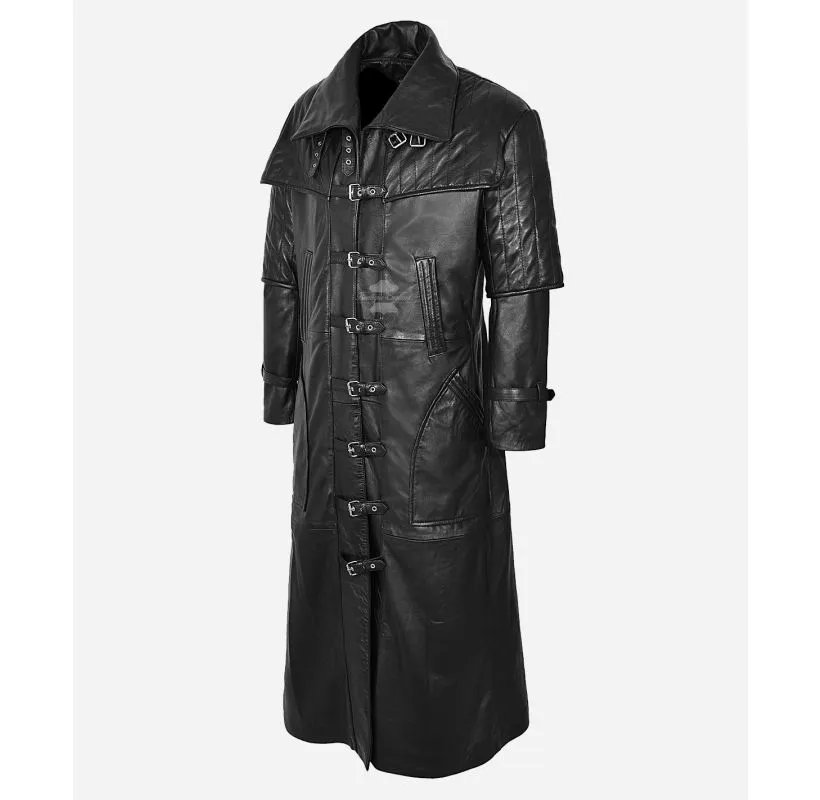 Pirate Captain Coat Full Length Leather Men's Overcoat Costume Movie Coat