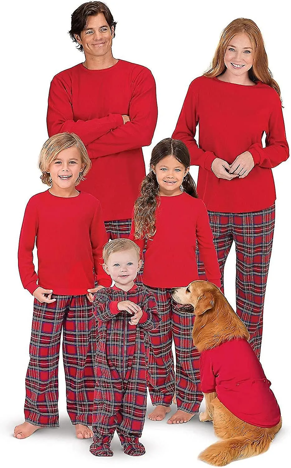 Red Flannel Stewart Plaid Matching Family Christmas Pajama Set