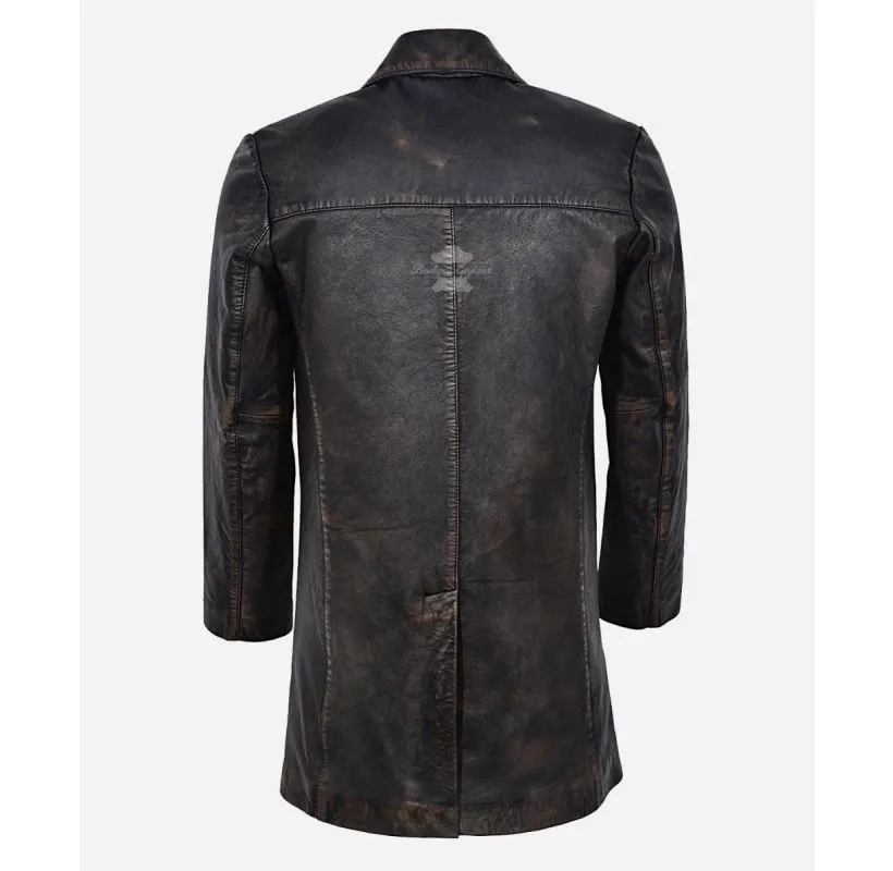 REEFER VINTAGE BLACK LEATHER COAT MENS MILITARY RUB OFF Leather Jacket