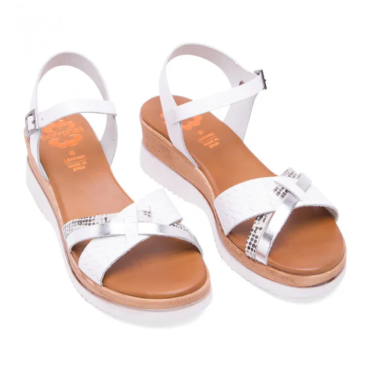 Sandalias cuña Porronet PIEL BLANCO CARA