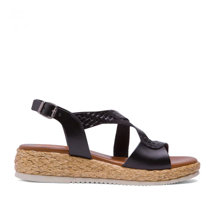 Sandalias cuña Porronet PIEL NEGRO TINA