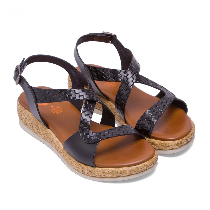 Sandalias cuña Porronet PIEL NEGRO TINA