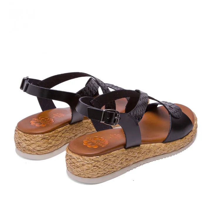 Sandalias cuña Porronet PIEL NEGRO TINA