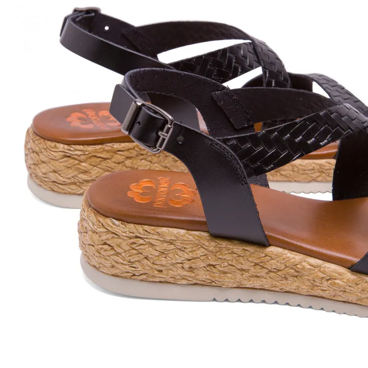 Sandalias cuña Porronet PIEL NEGRO TINA