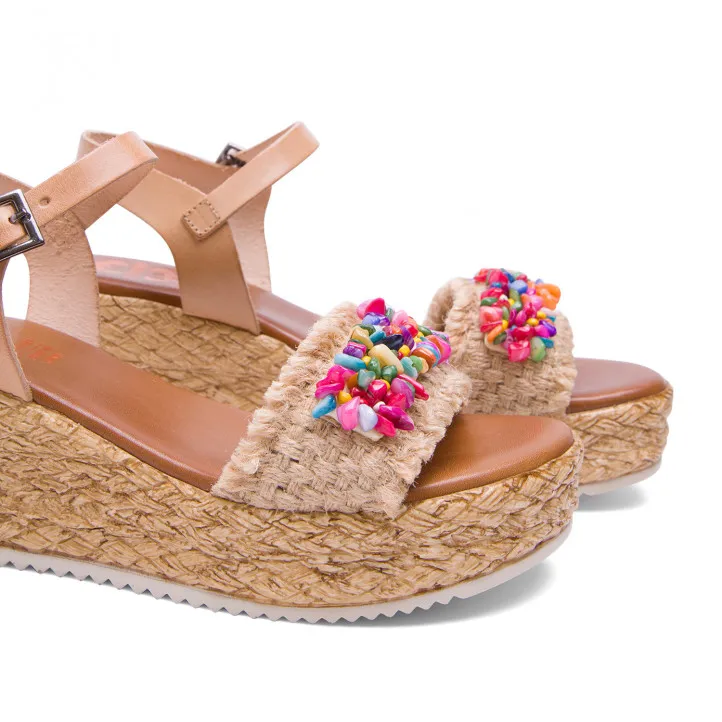 Sandalias cuña Porronet PIEL TEXTIL BLANCO TELMA