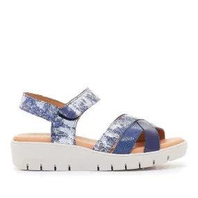 Sandalias cuña Redlove clarice azules con estampado