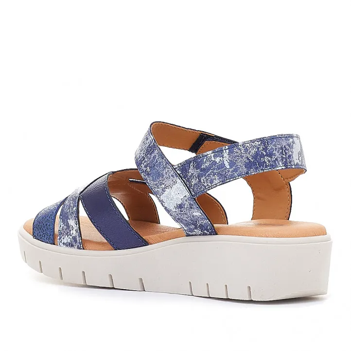 Sandalias cuña Redlove clarice azules con estampado