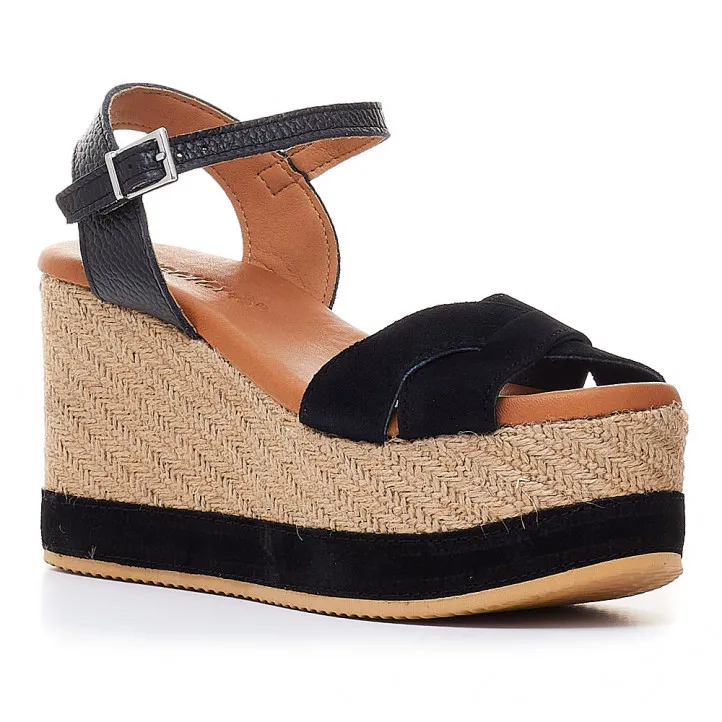 Sandalias cuña Redlove gisèle negras cruzadas