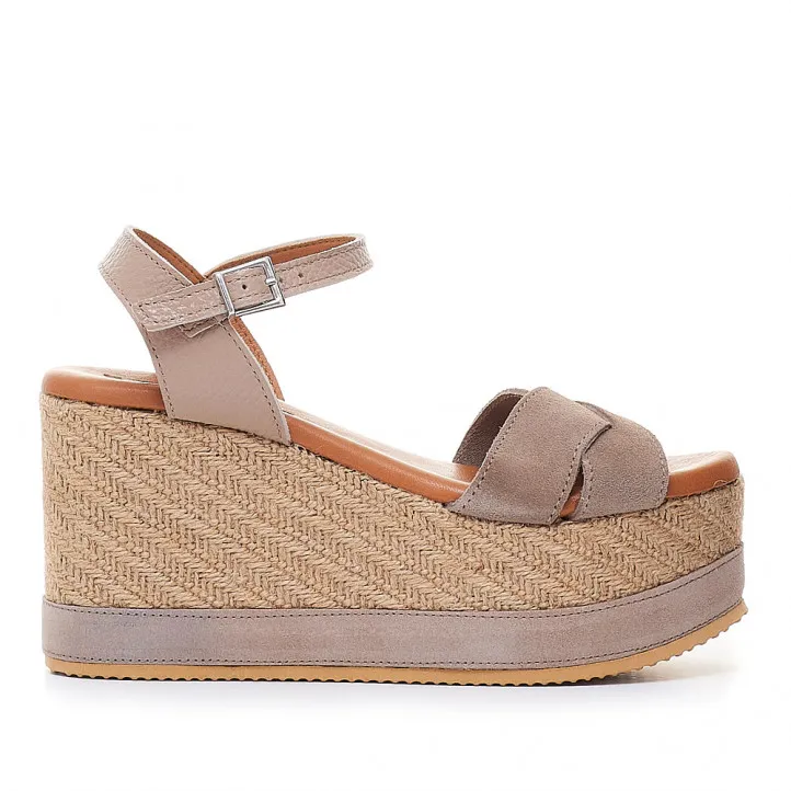 Sandalias cuña Redlove gisèle taupe cruzadas