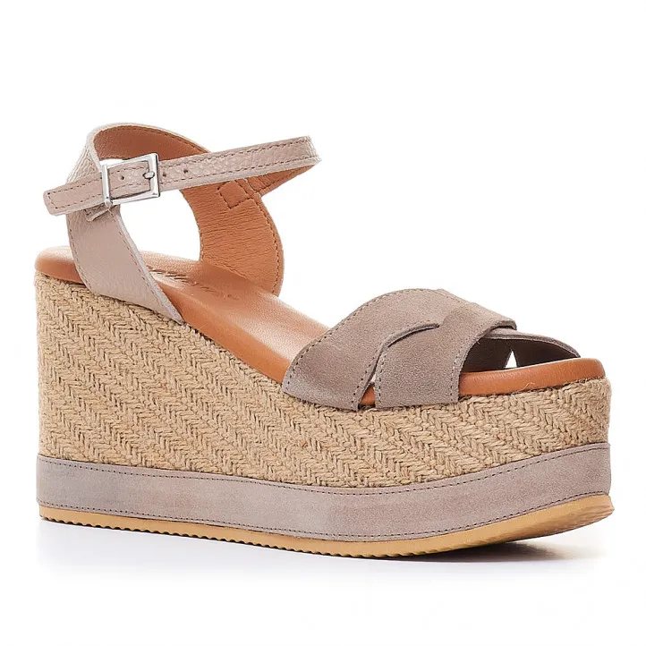 Sandalias cuña Redlove gisèle taupe cruzadas