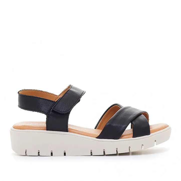 Sandalias cuña Redlove jeanetter negras con cuña y sula blanca