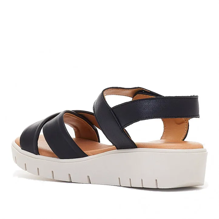 Sandalias cuña Redlove jeanetter negras con cuña y sula blanca